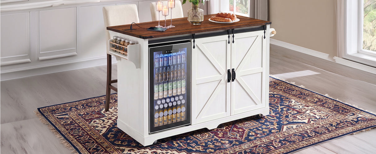 K&K 72" Farmhouse Kitchen Island with Fridge Storage Space