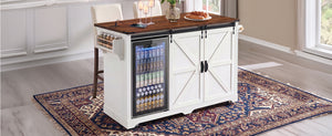 K&K 72" Farmhouse Kitchen Island with Fridge Storage Space