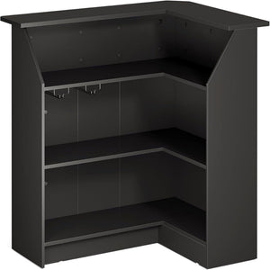 L-Shaped Home Bar Cabinet With Stemware Racks, 4 Tier Corner Unit, Liquor Wine Bar Table & Reception Desk For Home Pub - Black