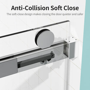 Frameless Single Sliding Soft Close Shower Doors, 3 / 8" Tempered Glass Reversible Installatio