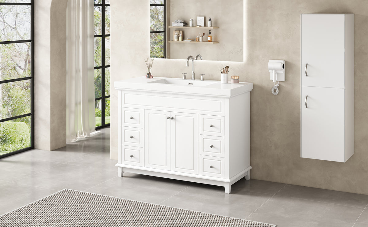 48" Bathroom Vanity with Resin Sink, Soft-Close Drawers & Shelves