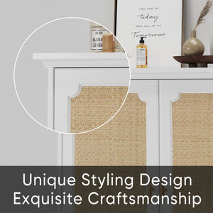 Rattan Decorated Sideboard Buffet Storage Liquor Cabinet - White
