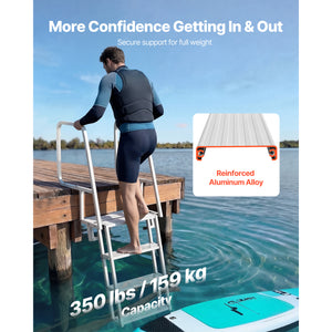Flip-Up Dock Ladder, 4-Step, Heavy-Duty Aluminum Alloy Pontoon Boat Swim Ladder