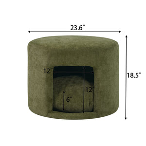 Green Pet Friendly Ottoman with Removable Pet Cushion and Hidden Pet Nook