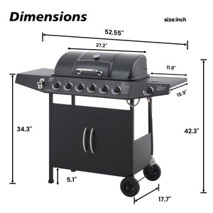 6 Burner Propane Gas BBQ Grill with Side Burner