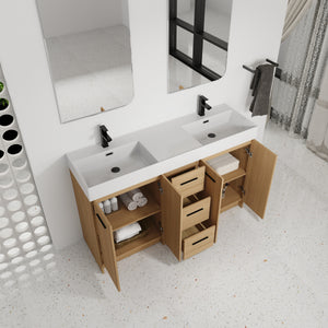 60" Double Sink Bathroom Vanity with 3 Drawers and Large Storage