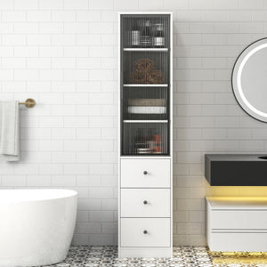 70.87" Tall Bathroom Storage Cabinet with Glass Door and Drawers