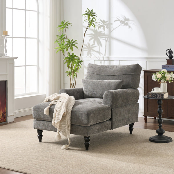 Modern Grey Upholstered Chaise Lounge Sofa Recliner