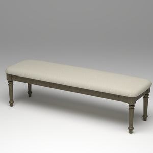 Farmhouse Upholstered Bed Bench, 59.8-Inch, Beige Linen with Rubberwood Legs