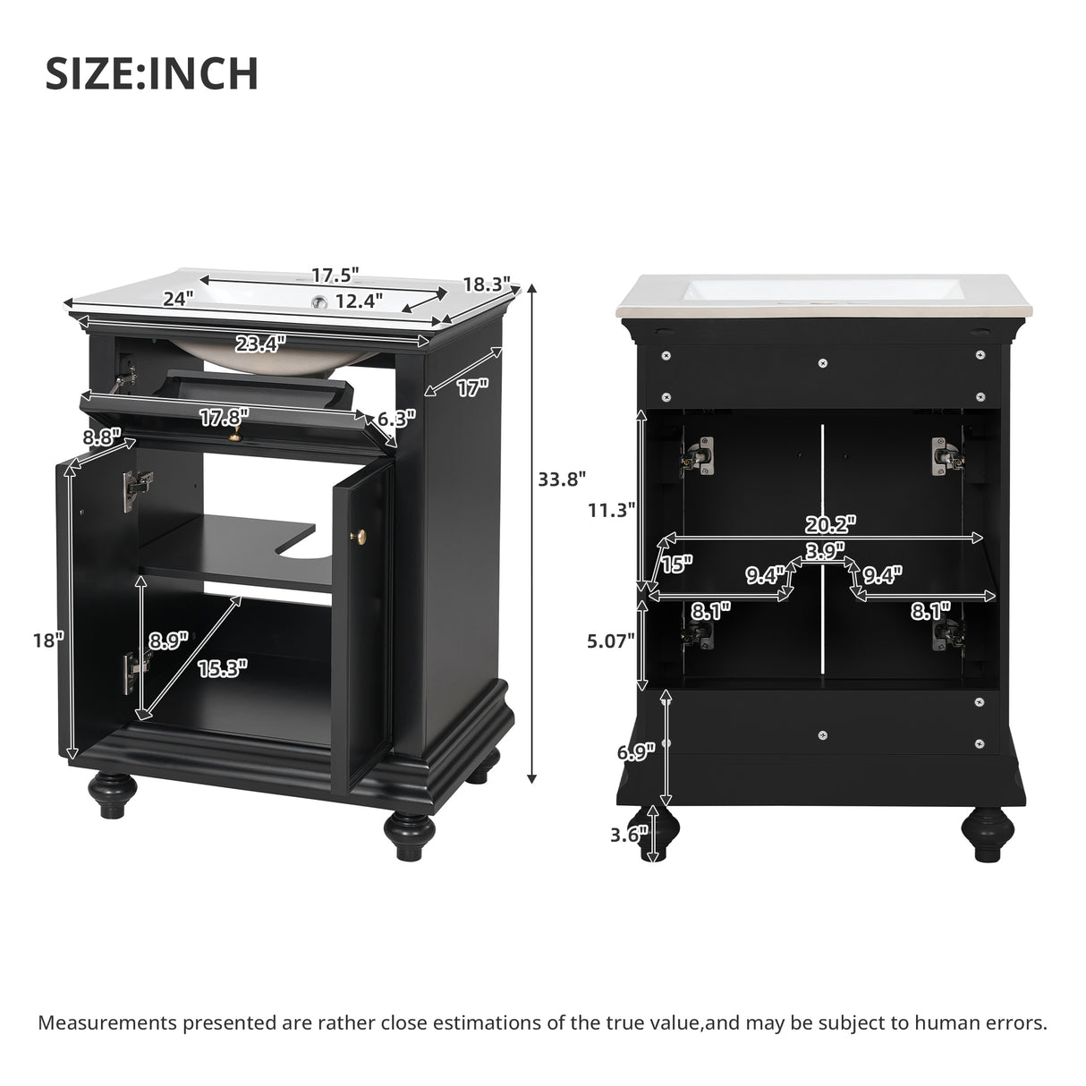 24" Modern Bathroom Vanity with Tip-Out Drawer & Soft-Close Hinges