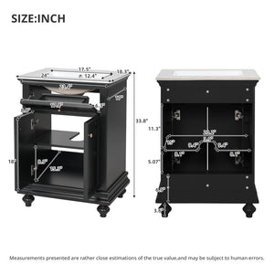 24" Modern Bathroom Vanity with Tip-Out Drawer & Soft-Close Hinges
