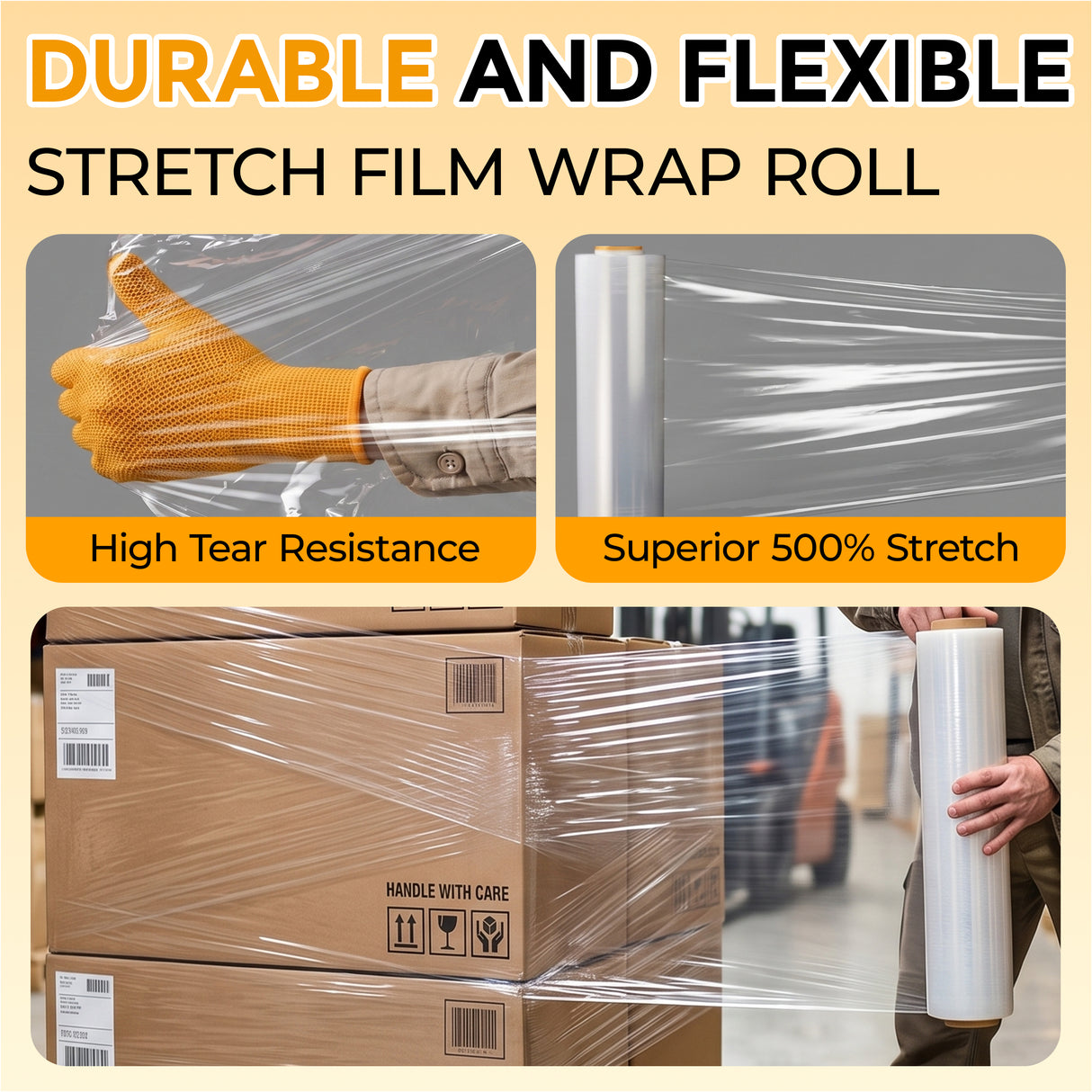 Stretch Wrap Film Roll, 1000ft Industrial Strength