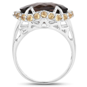 9.58 Carat Genuine Smoky Quartz and Citrine .925 Sterling Silver Ring