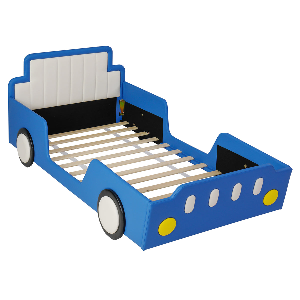 Twin Size Race Car-Shaped Platform Bed with Safety Rails - Red/Blue