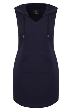City Chic Navy Sleeveless Stretch Cotton Hoodie Dress