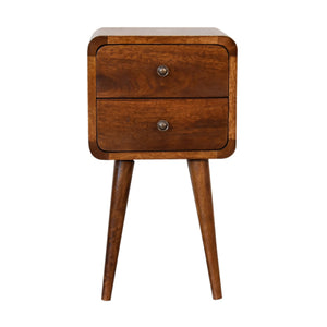 Soli Wood Mini Chestnut Curved Nightstand, 2-Drawers