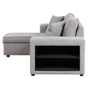 Modern L-Shape 3 Seat Reversible Sectional Couch, Pull Out Sleeper Sofa With Storage Chaise And 2 Stools For Living Room Furniture Set