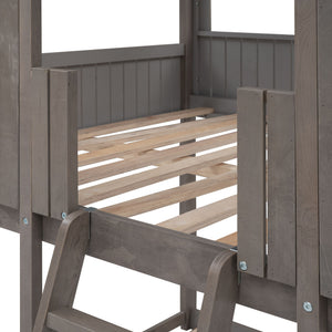 Bunk Bed With Roof, Window, Guardrail, Ladder