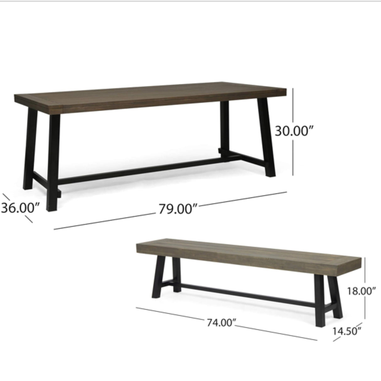 Outdoor 3 Piece Picnic Dining Set - Gray / Rustic Metal - Best Buy Furniture