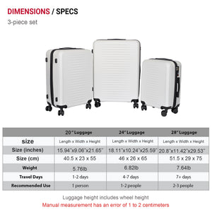 3 Piece Hard Shell Lightweight Carry On Suitcase Set