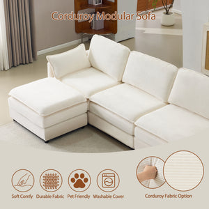 136" Plush Cloud 3-seater Sofa: Modular Design with Footstools