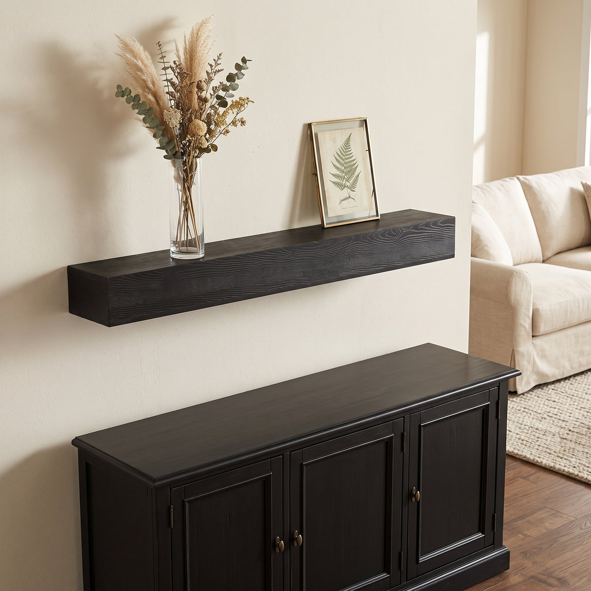 60" Fireplace Mantel Pine Wood Wall-Mounted & Floating Shelf