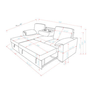 Rebecca - Sofa With Pull Out Bed, Storage Chaise, USB And Cup Holders - Dark Gray