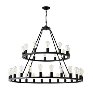 52 Inch Black Wagon Wheel Chandelier, 36-Lights