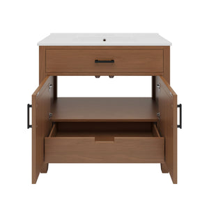 Bathroom Vanity With Ceramic Sink, Modern Free Standing Cabinet With Soft Close Drawers