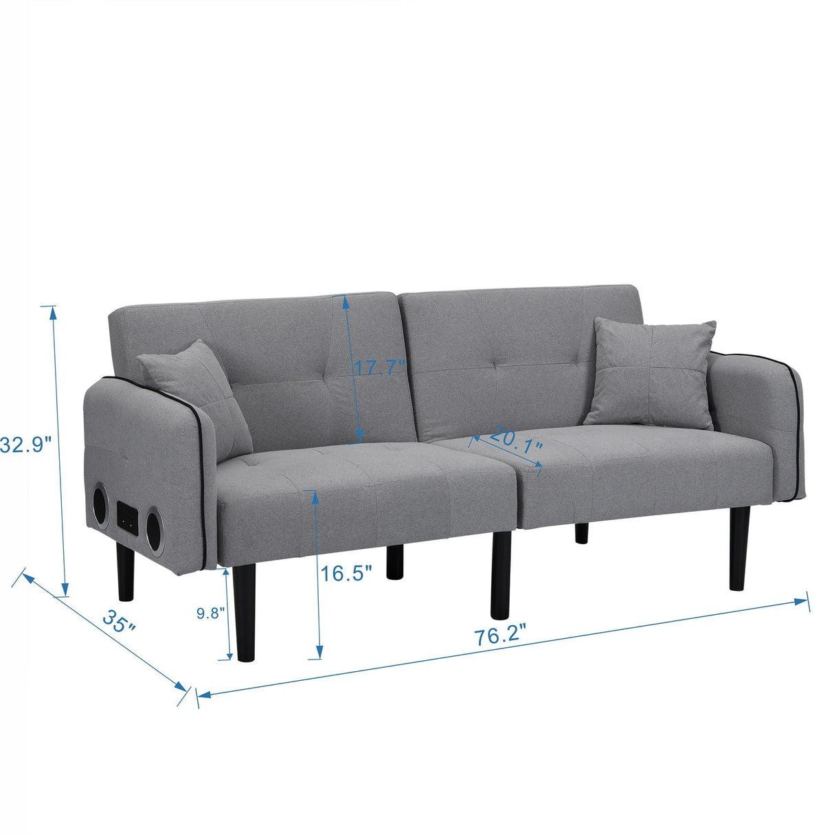 Modern Folding Ottoman Sofa Bed With Stereo System - Gray