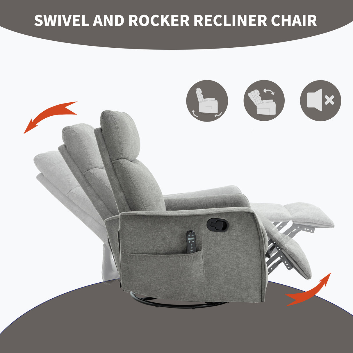 Heat Massage Manual Recliner Chair with Rocker and Swivel