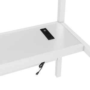Metal Queen Size Loft Bed with Power Outlet and LED Lighted