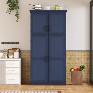 TOPMAX Freestanding Kitchen Pantry Cabinet with 4 Doors and Pull-Out Trays