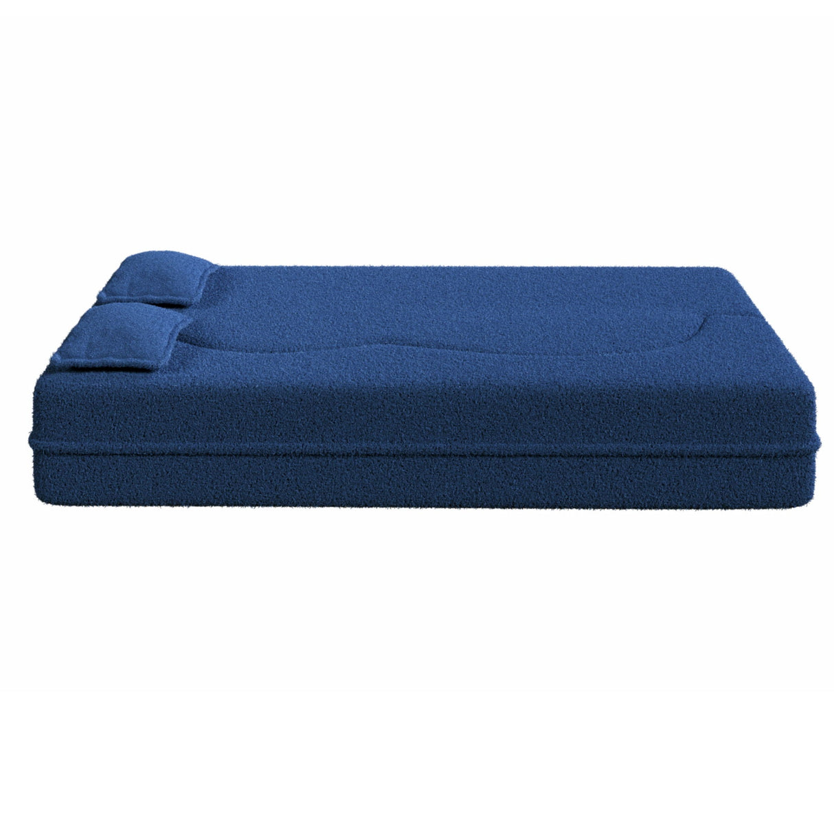 Modern Floor Sofa With 2 Pillows Convertible Teddy Fabric Foam Filled Bed