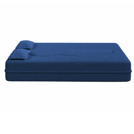 Modern Floor Sofa With 2 Pillows Convertible Teddy Fabric Foam Filled Bed