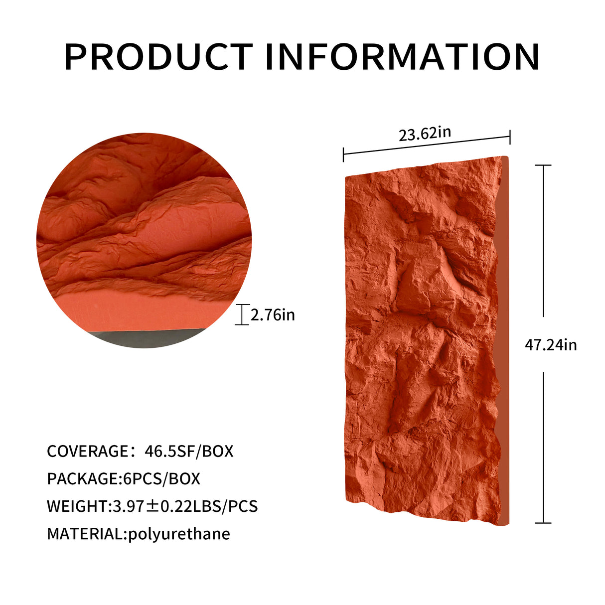 3D Faux Stone Wall Panels - Set of 6