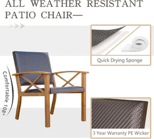 Patio Bistro Set 3 Pieces with Wood Grain Aluminum Wicker
