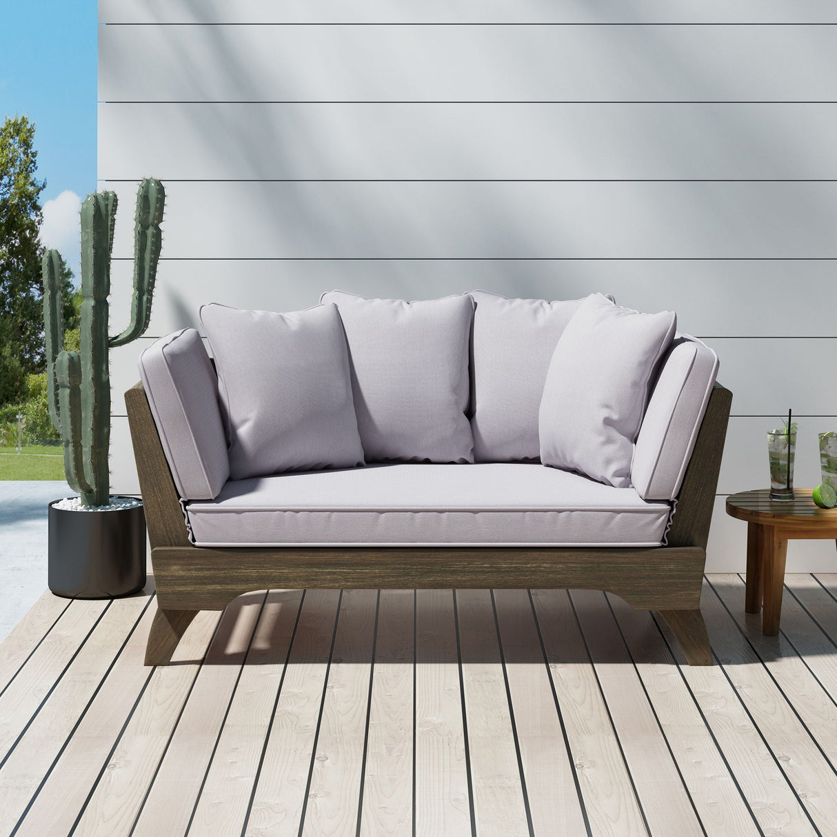 Outdoor Acacia Wood Expandable Daybed With Cushions - Best Buy Furniture