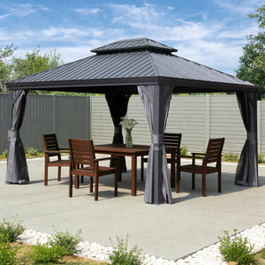 11x13FT Outdoor Gazebo with Galvanized Steel Double Roof