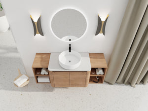 54" Wall-Mounted Bathroom Vanity With Ceramic Art Sink