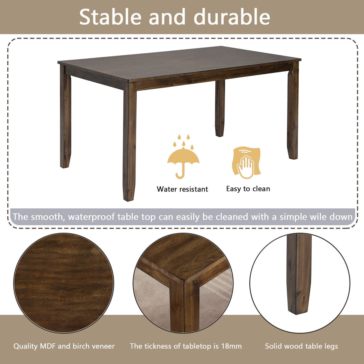 6 Pieces Kitchen Dining Set, Rectangular Wooden Dining Table With 4 Chairs And A Bench