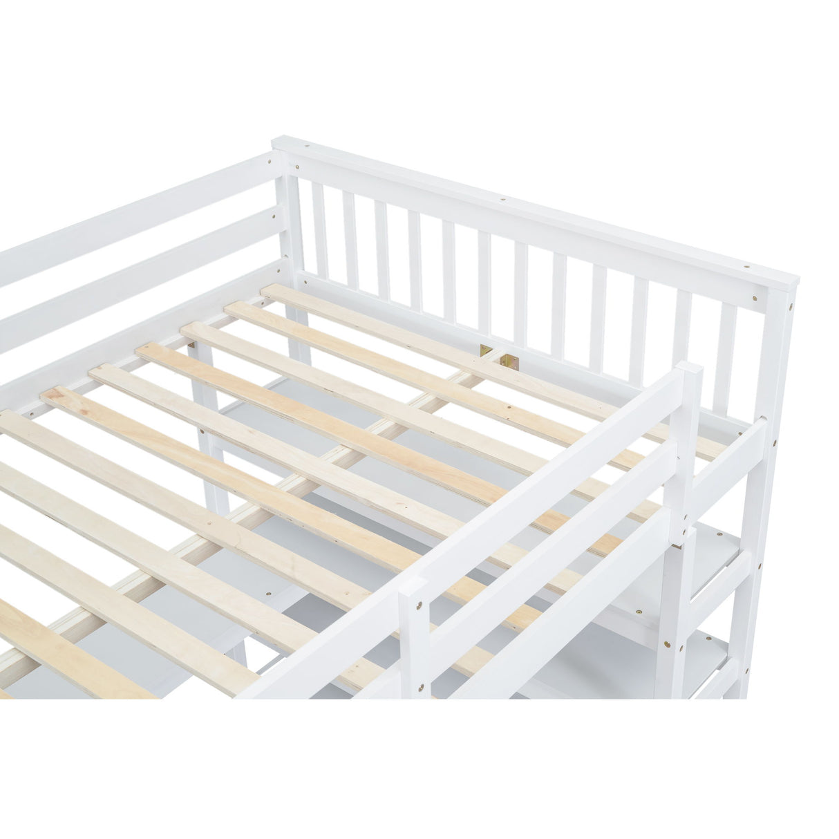 Loft Bed With Storage Shelves And Under Bed Desk