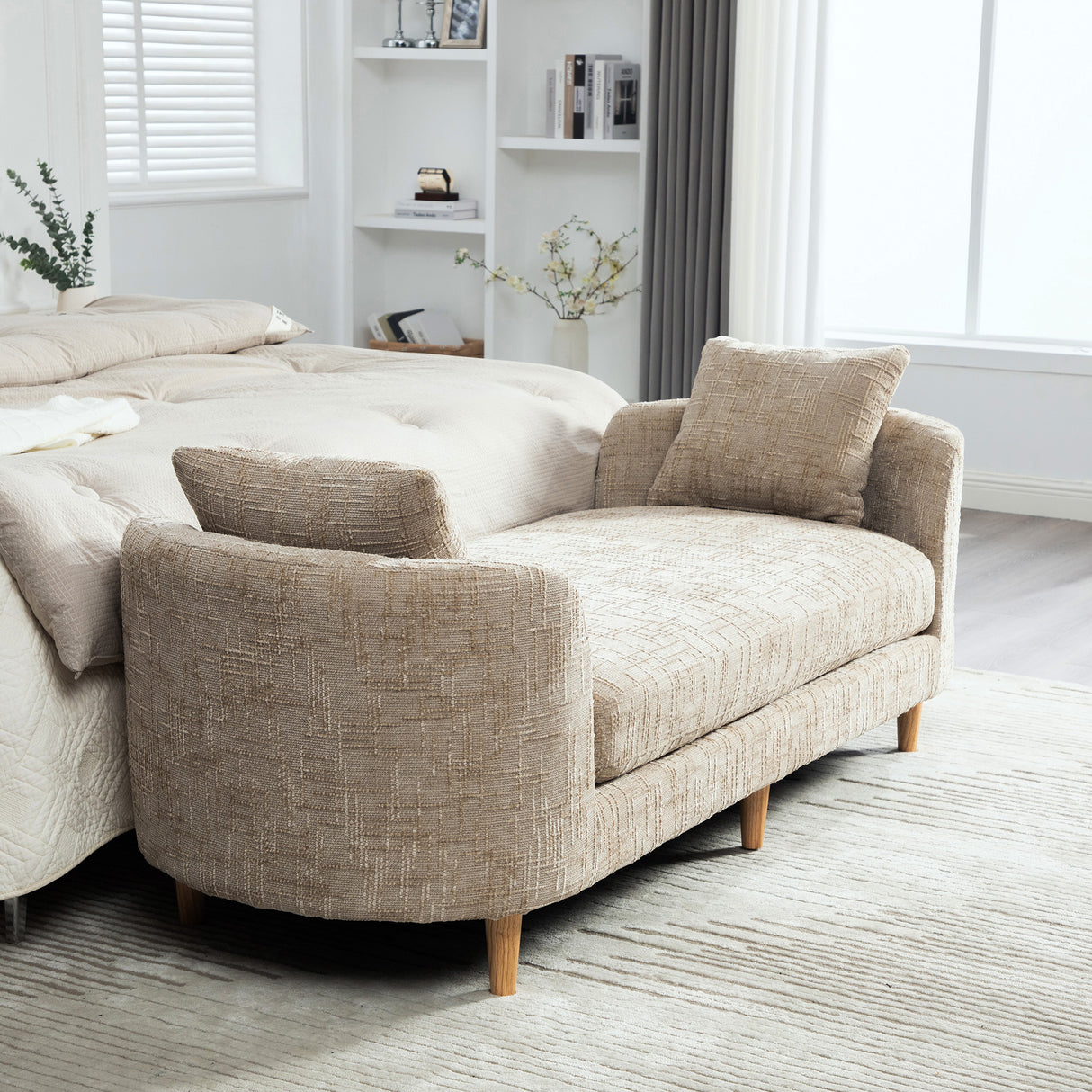 77.17" Wide Modern Upholstered End of Bed Bench with Armrests