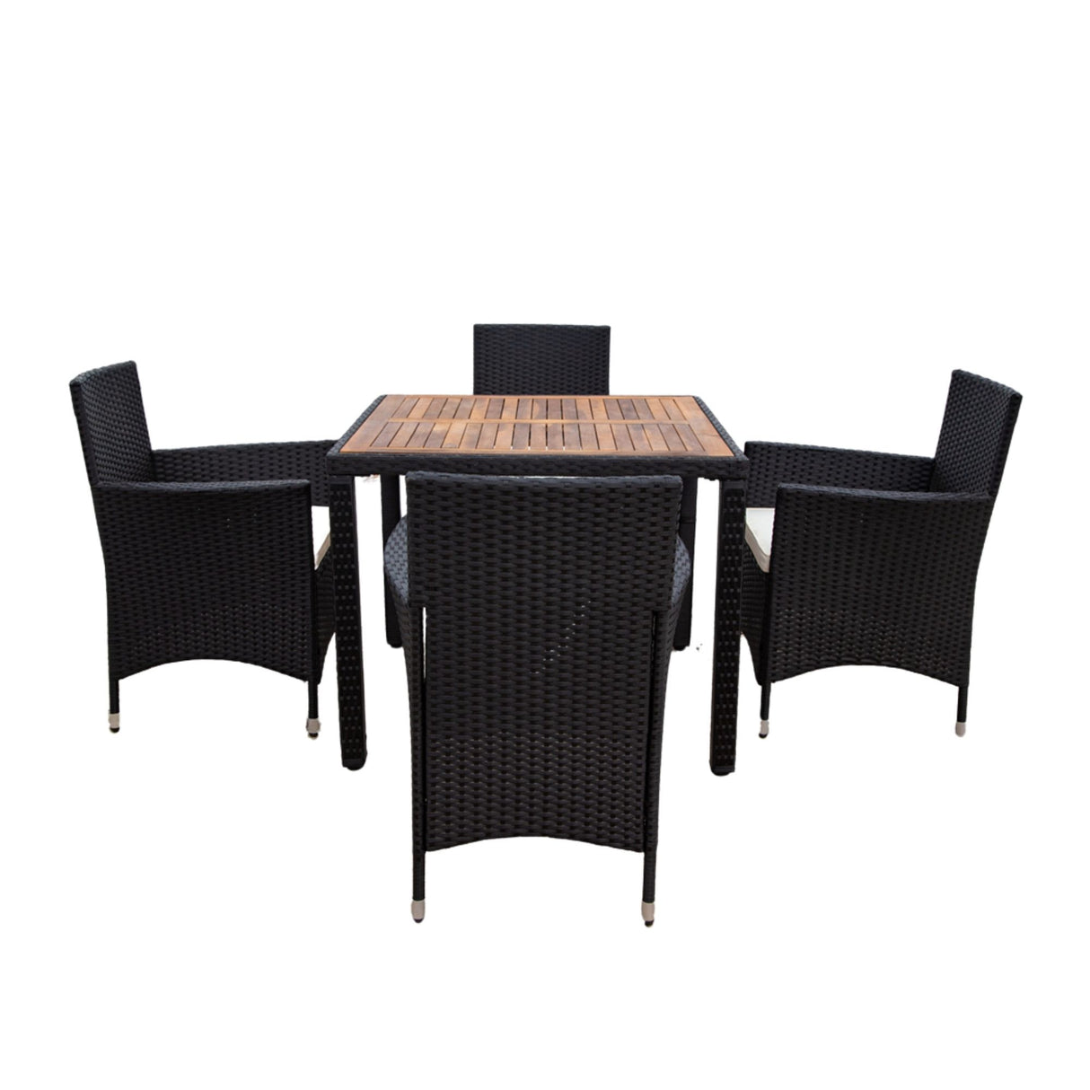 Outdoor Patio Wicker Dining Set With Acacia Wood Top