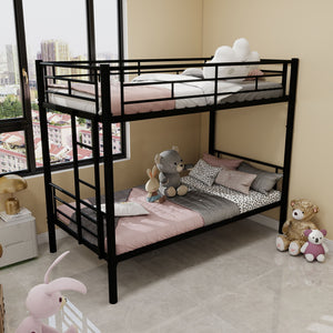 Metal Bunk Bed For Kids, Convertible Bedframe With Ladders & Guardrail