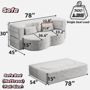 Modern Floor Sofa With 2 Pillows Convertible Teddy Fabric Foam Filled Bed
