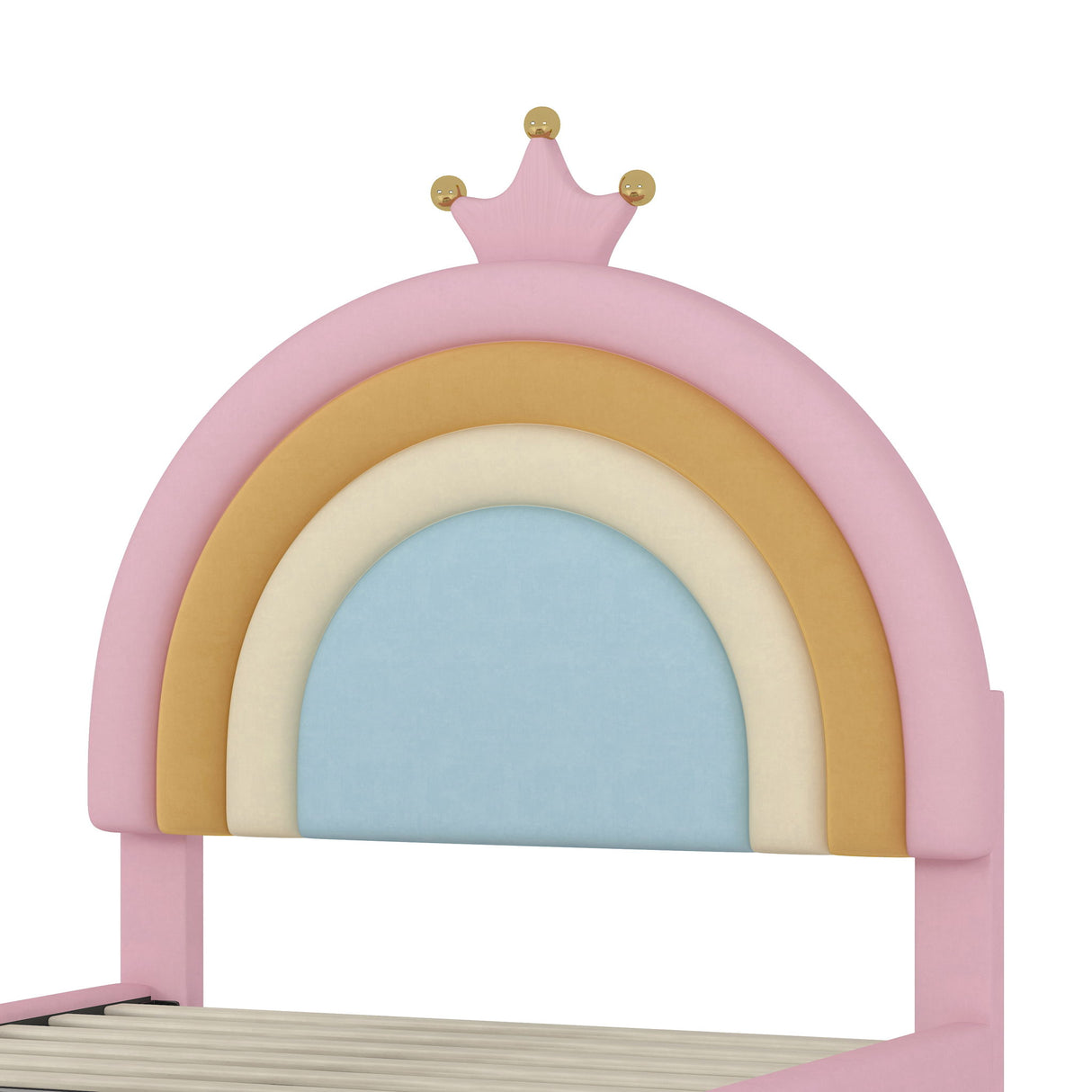 Upholstered Rainbow Design Bed, Princess Platform Bed With Storage Drawer