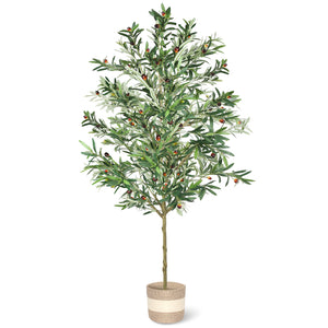 7FT Artificial Olive Tree Indoor Tall Faux with Planter & Basket