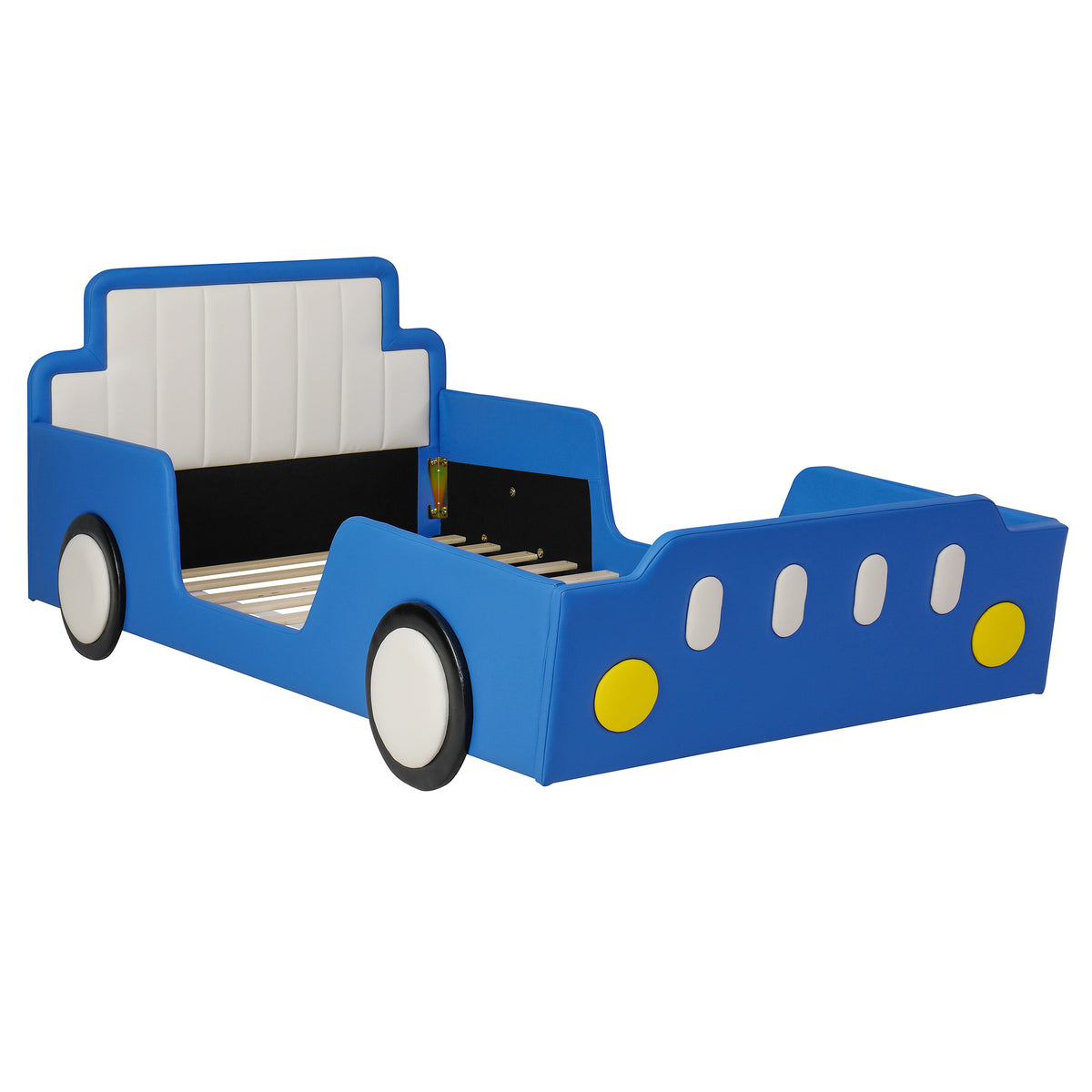 Twin Size Race Car-Shaped Platform Bed with Safety Rails - Red/Blue