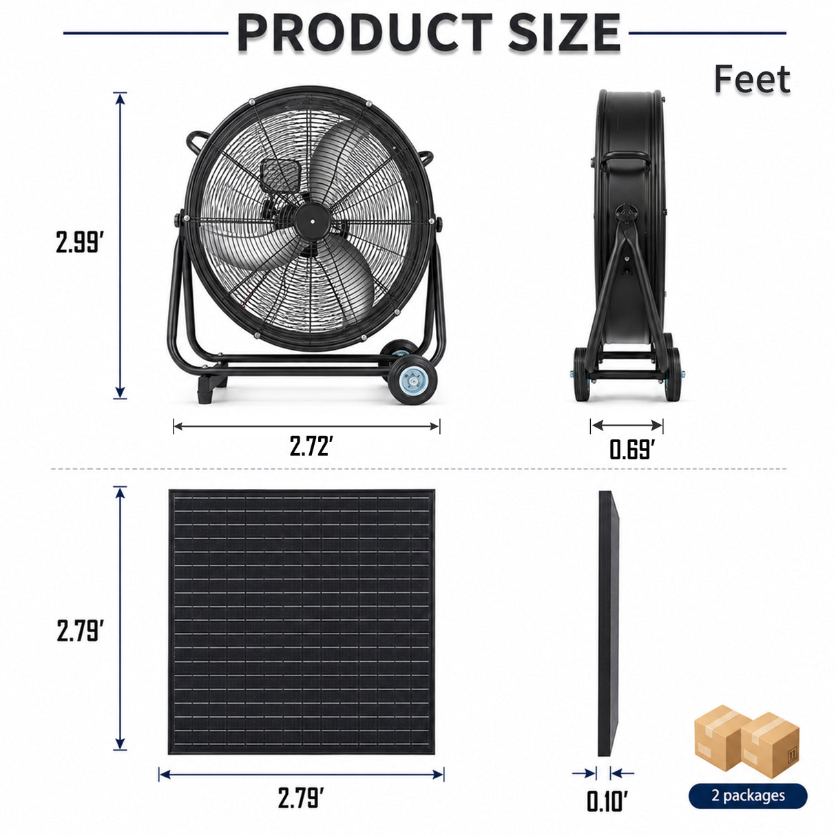 30" Wheeled Solar Fan with 140W Adjustable Monocrystalline Solar Panel